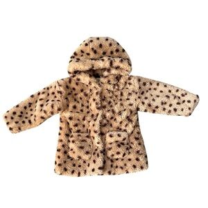Zara Animal Print Faux Fur Coat Teddy Jacket Hooded Toddler Girls 2-3